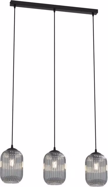 Lampadario a sospensione Luceart-Classic con 3 luci in acciaio nero e vetri plissettati fumè grigi – 1