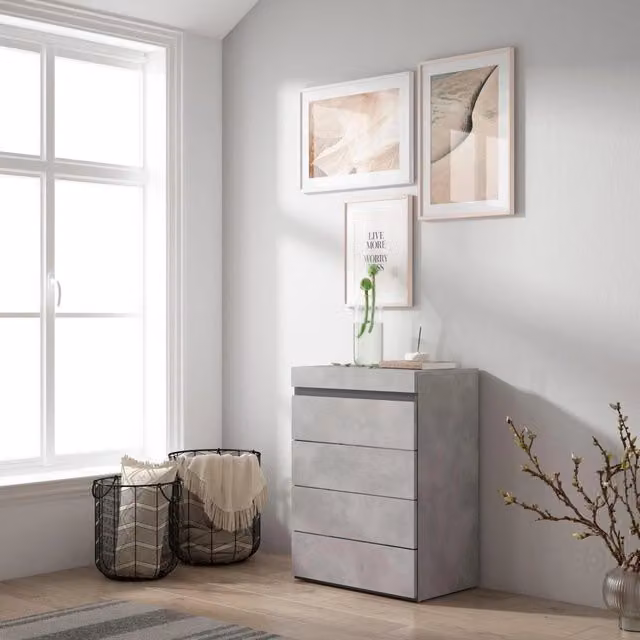 Cassettiera moderna SKRAUT HOME per camera da letto, grigio e nero, L: 57 cm, P: 35 cm, H: 75 cm – 1