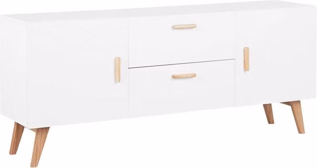 Madia Credenza Beliani Bianca con Gambe in Rovere Stile Scandinavo per Soggiorno L/P/H: 160 x 42 x 70 cm – 1