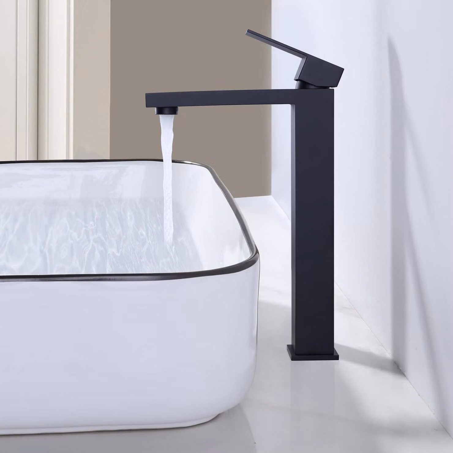 Rubinetto da bagno, acciaio inossidabile 304, nero, grande, monoblocco
