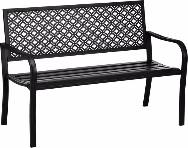 Panchina da giardino Minimal a 2 posti in metallo con decoro floreale nera L: 127 cm, P: 63 cm, H: 83 cm