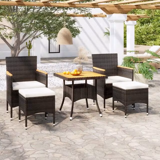 Set Mobili da Pranzo per Giardino 5 pz Polyrattan e Acacia Nero 3058336