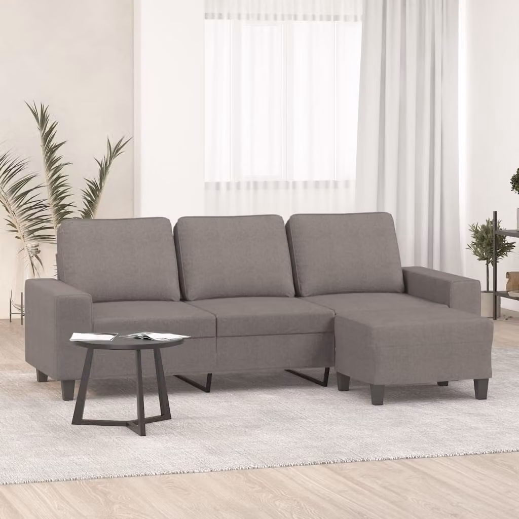 Maison Exclusive - Divano a tre posti con poggiapiedi, color taupe, 180 cm, in tessuto