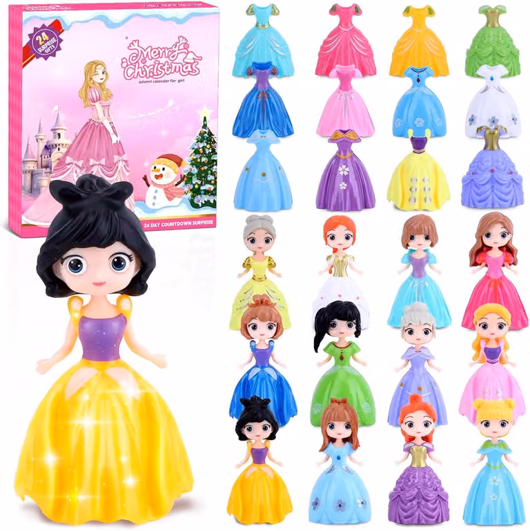 Calendario dell'Avvento per bambine, calendario di 24 giorni a tema principessa, ideale per sviluppare le capacità motorie e la creatività attraverso il gioco del "vestirsi"