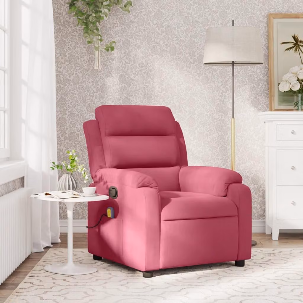 Poltrona - Sedia da salotto - Poltrona relax - Regolabile manualmente - Colore bordeaux - Rivestimento in velluto