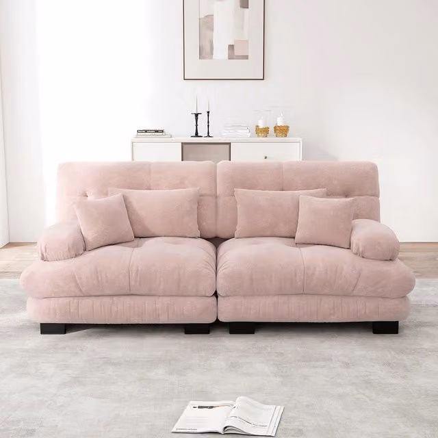 Divano angolare Cloud - Xylo - 2 posti in chenille con struttura in legno massello, rosa