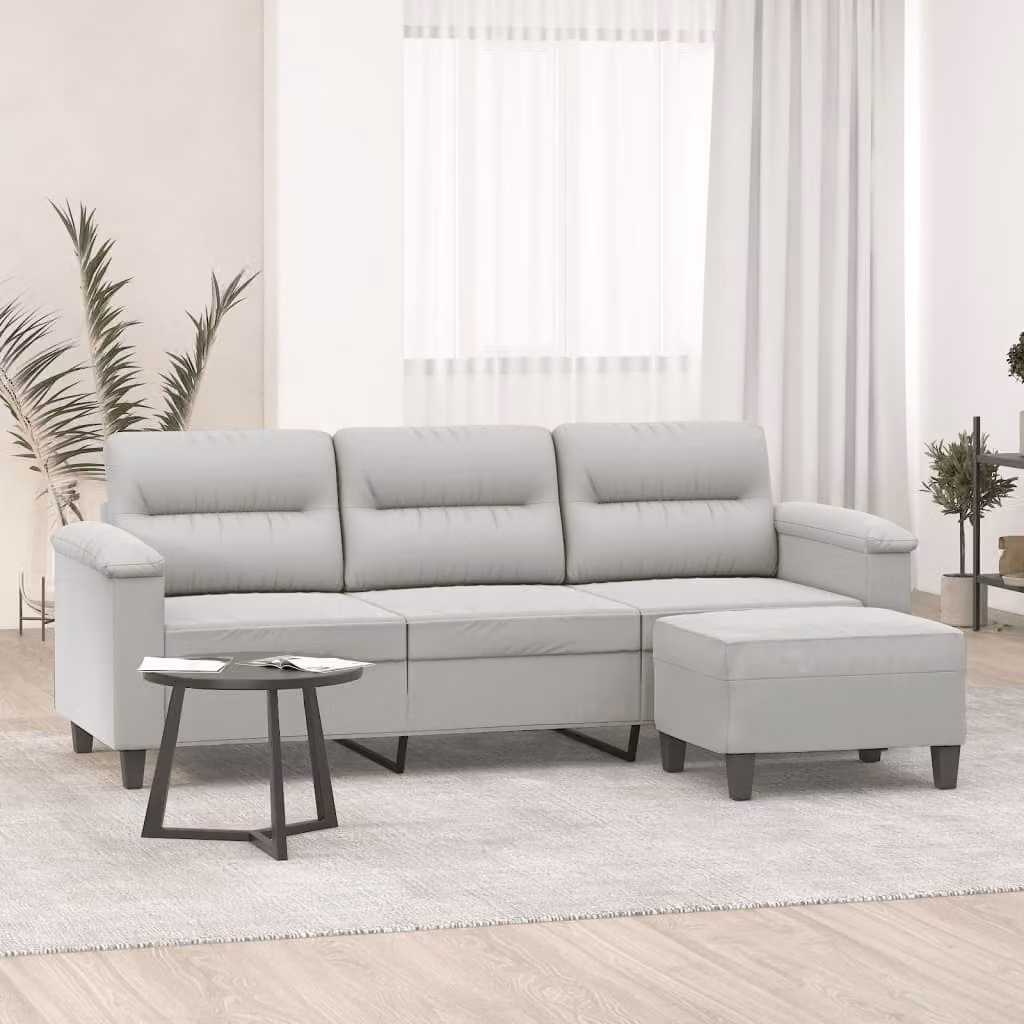 vidaXL Divano a 3 Posti Moderno con Poggiapiedi in Microfibra Grigio L: 210 cm, P: 80 cm, H: 77 cm