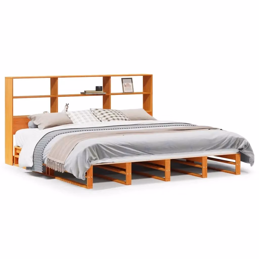 Letto Libreria vidaXL in Legno di Pino Marrone Cera con Ripiani Laterali L/P/H: 200 x 180 x 110 cm – 2