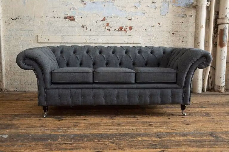 XXL Sofa 3 Sitzer Couch Chesterfield Polster Sitz Garnitur Leder Grau