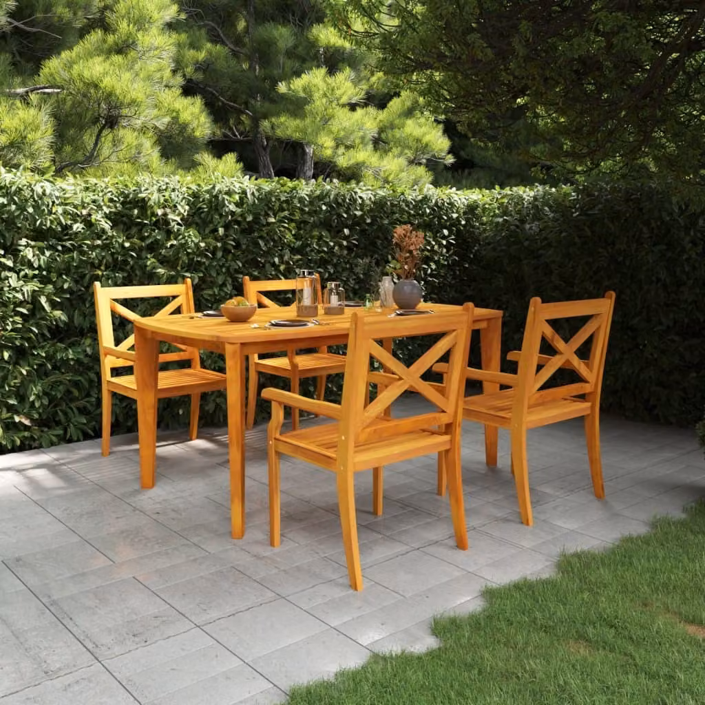 The Living Store Set da pranzo da giardino 5 pz. Set da pranzo da giardino in legno massiccio di acacia