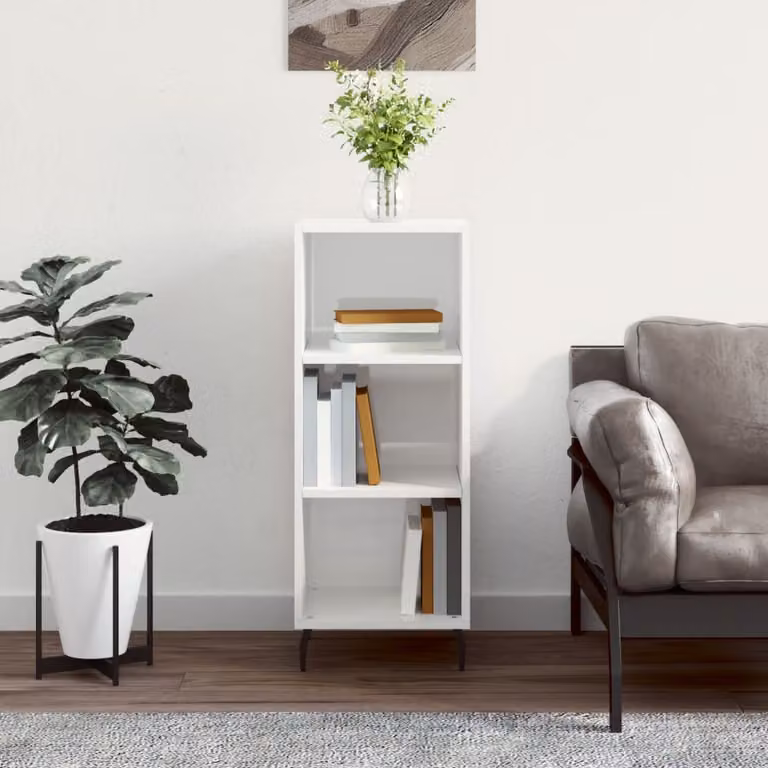 Credenza a parete vidaXL Bianco Lucido in Legno e Metallo L: 34,5 cm, P: 32,5 cm, H: 90 cm