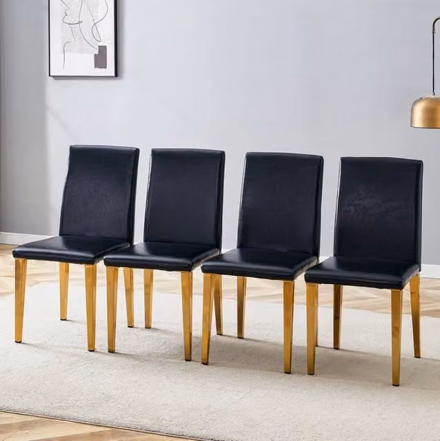 Set 4 sedie da pranzo in PU nero con gambe in metallo oro HAVRYA