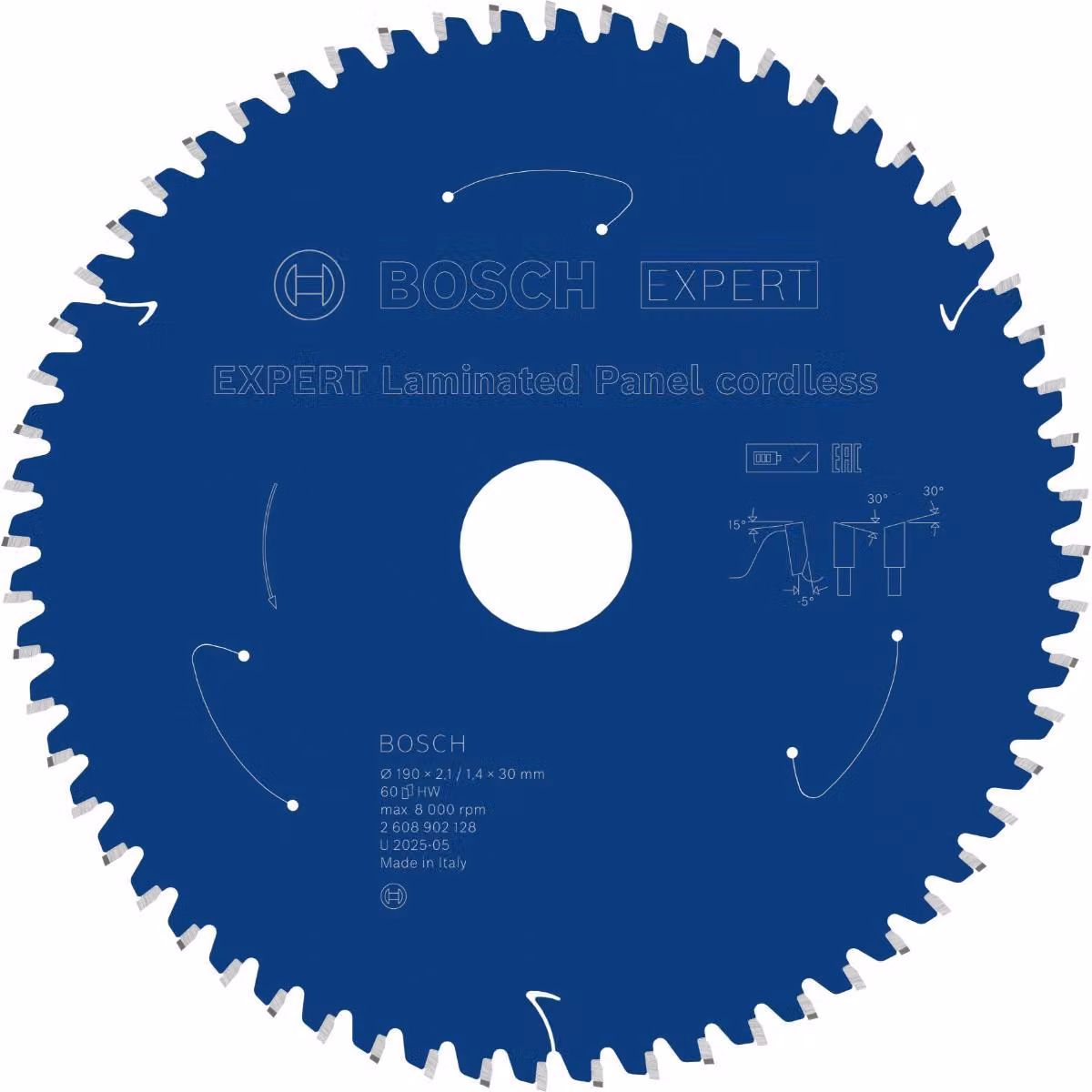 Lama circolare Bosch EXPERT per pannelli laminati, 190x2,1x30 mm, Z60