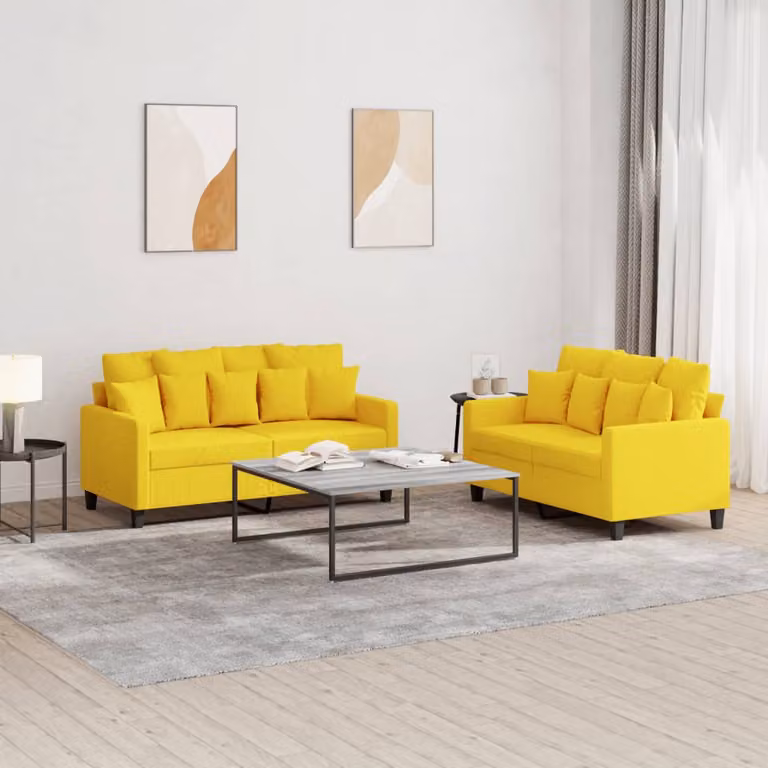 vidaXL Set di 2 Divani Moderni in Tessuto Giallo con Cuscini e Struttura Imbottita