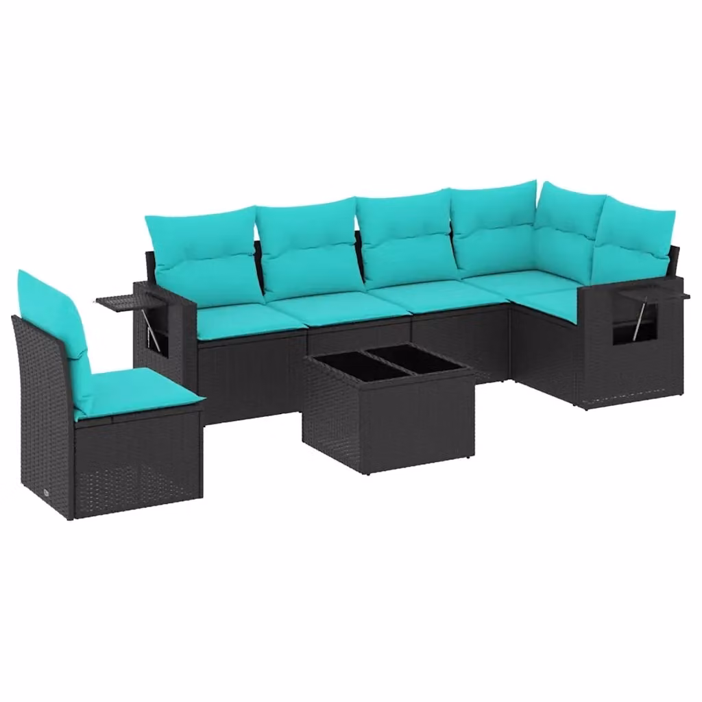 Set da giardino vidaXL in polyrattan nero con 7 pezzi, divano a L con cuscini e tavolino da esterno – 2