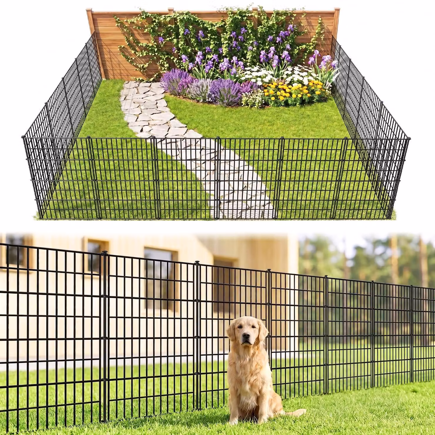 Recinzione da giardino - Metallo - 5 pannelli - 3,5 m - 102 cm di altezza