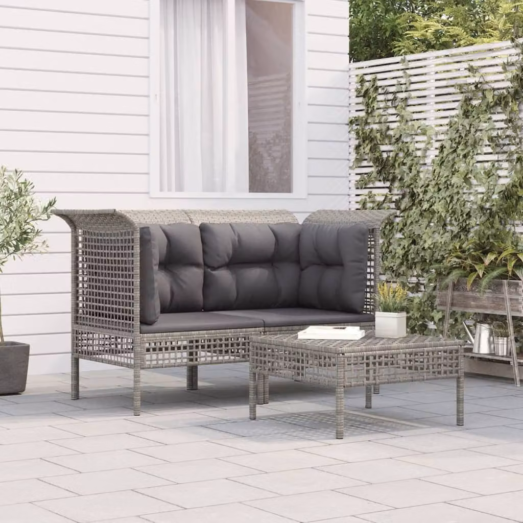 Maison Exclusive - Set Divani da Giardino 3 pz con Cuscini in Polyrattan Grigio