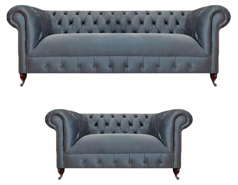 Komplette Chesterfield Hellgraue Garnitur Wohnzimmer Designer Couchen