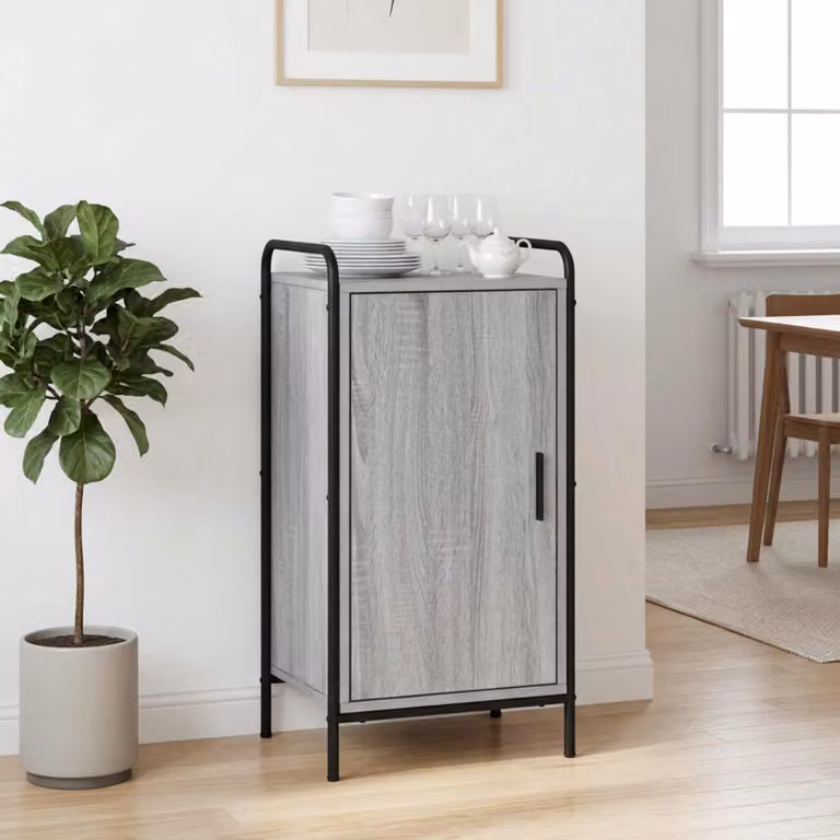 Credenza moderna vidaXL in legno ingegnerizzato e metallo, colore grigio, L: 97 cm, P: 33 cm, H: 81 cm