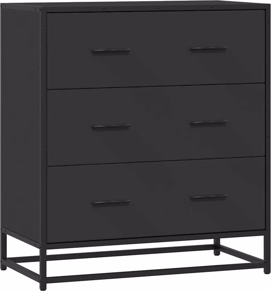 Credenza Rovere Nera 68x35x76 cm in Truciolato e Metallo