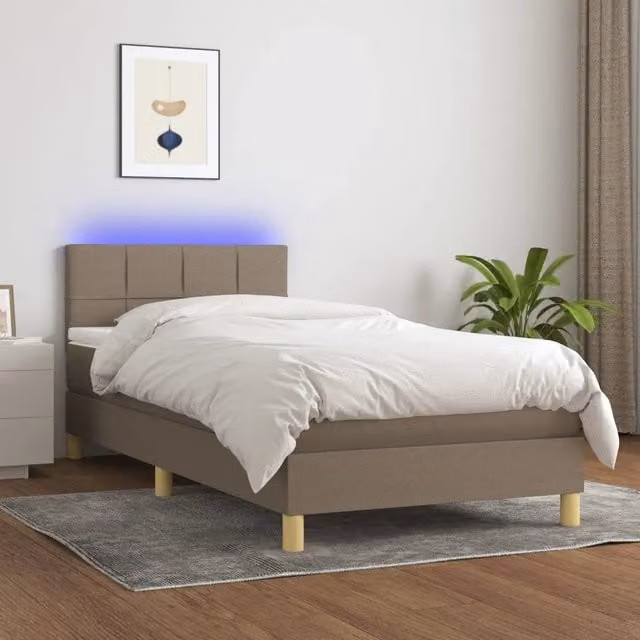 Letto a molle con materasso vidaXL in tessuto con illuminazione LED e porta USB, L/P/H: 90 x 190 x 78 cm