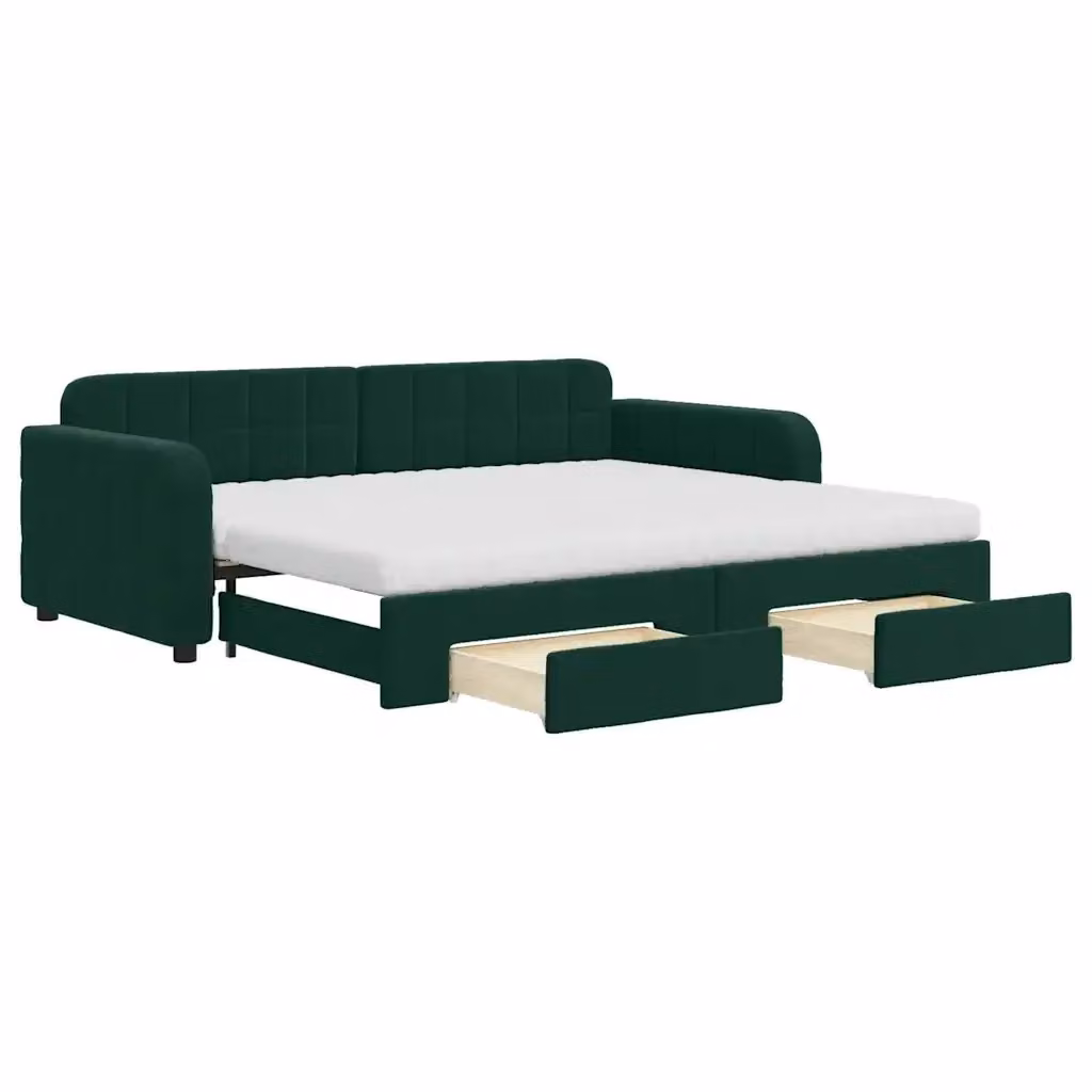 Divano Letto Estraibile con Cassetti in Velluto Verde vidaXL L/P/H: 224 x 90 x 71 cm – 2