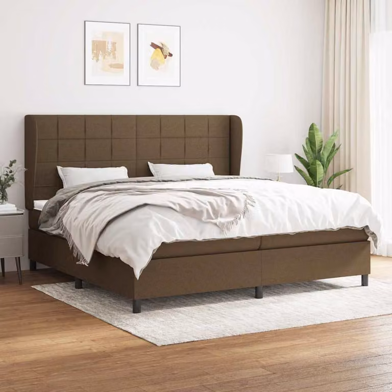 vidaXL Giroletto a Molle con Materasso Ibrido in Tessuto Marrone e Bianco L/P/H: 200 x 200 x 25 cm