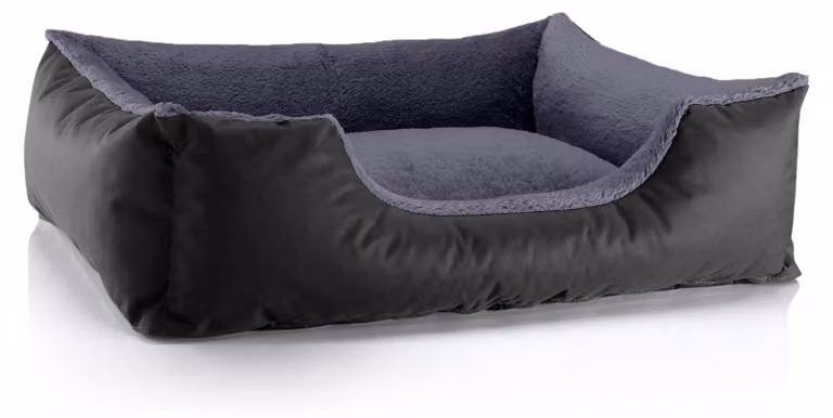 Letto per cani BedDog TEDDY, divano per cani lavabile con bordo e cuscino, THE-ROCK (nero/grigio), (L) ca. 80x65x18 cm