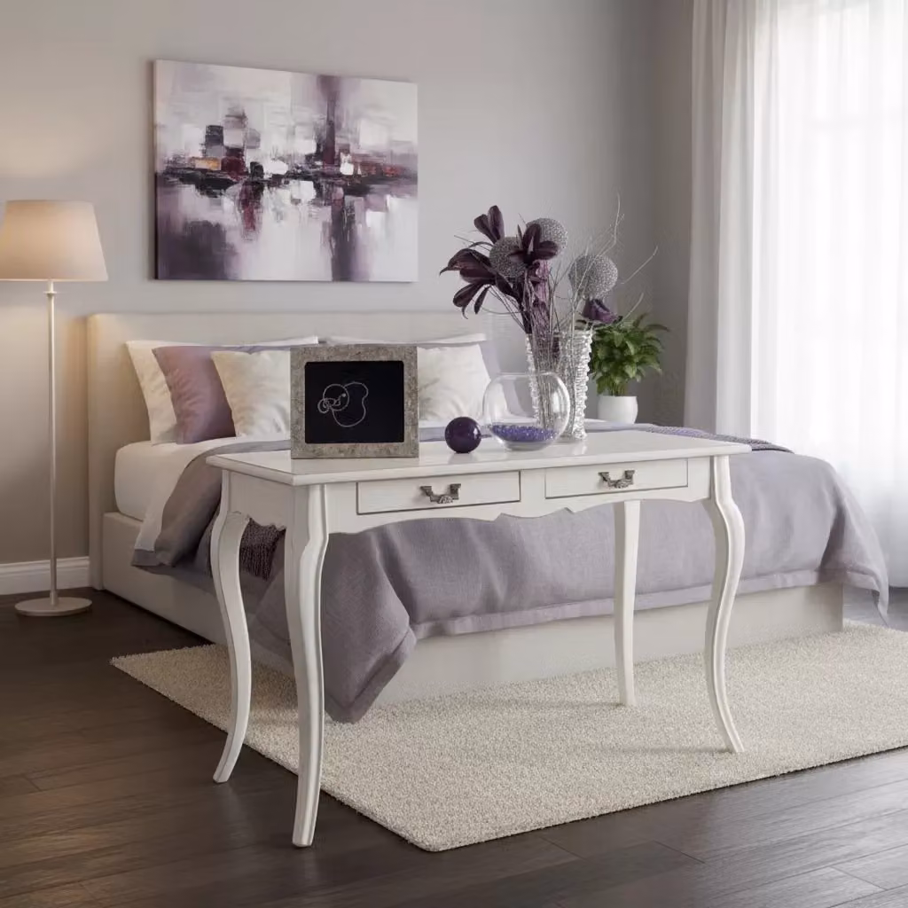Scrivania Shabby Chic in Legno di Faggio Bianco con 2 Cassetti Mobili 2G L: 120 cm, P: 60 cm, H: 77 cm – 2