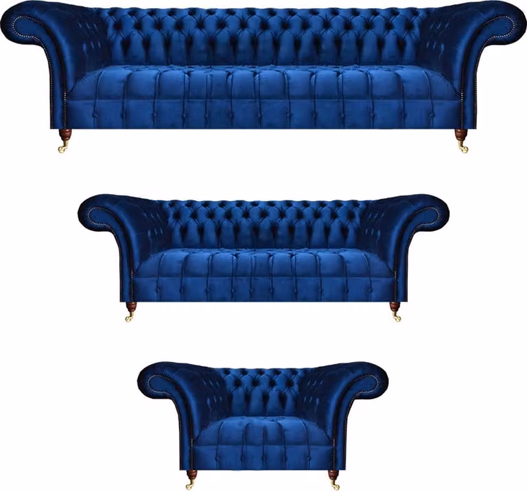 Polstermöbel Blau Sofa Komplett 3tlg 2x Sofas Einrichtung Sessel Chesterfield