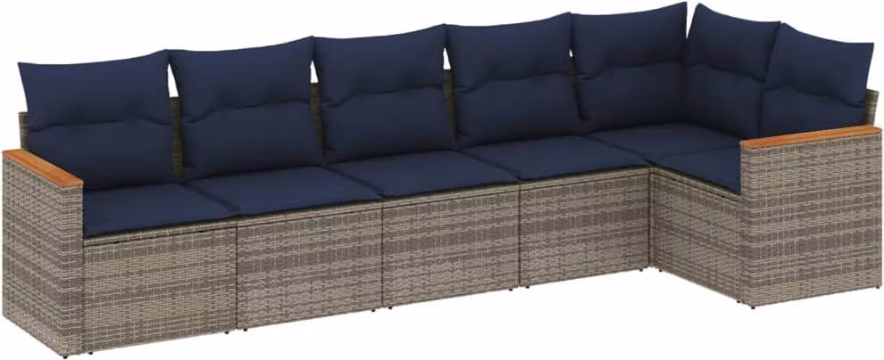 Set Divani da Giardino 6 pz con Cuscini Grigio in Polyrattan