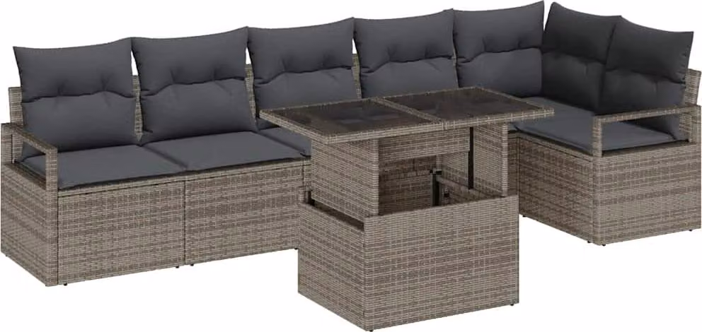 Set Divano da Giardino con cuscino 7 pcs Grigio Poly Rattan