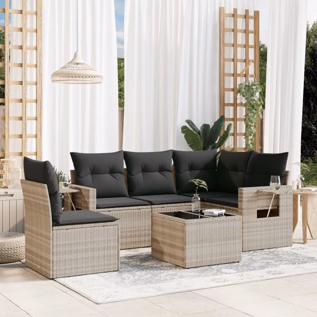 Set Divano da Giardino vidaXL 6pz in Polyrattan Grigio con Cuscini e Tavolino – 1