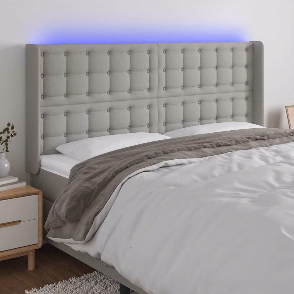 vidaXL Testiera con LED e Porte USB in Tessuto Grigio L: 183 cm, P: 16 cm, H: 118/128 cm – 1