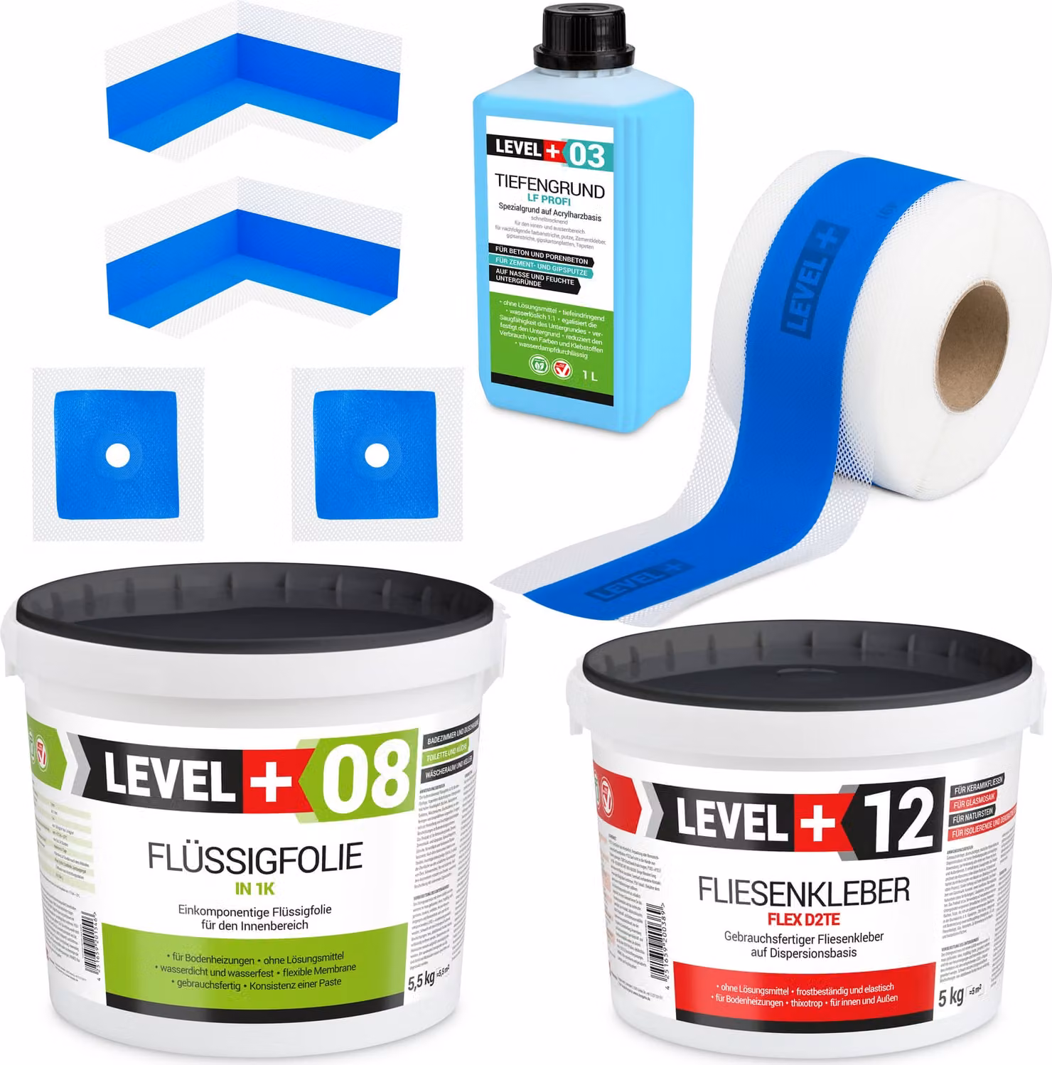 Set di sigillatura Adesivo 5kg Lamina liquida 5,5kg Primer penetrante profondo 1L Nastro sigillante Doccia Bagno SET501