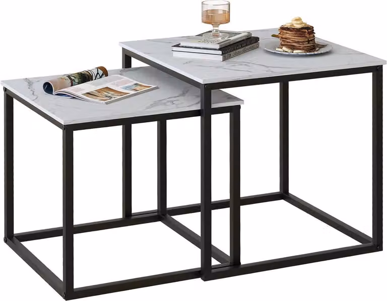 Set di 2 tavolini quadrati in legno nero