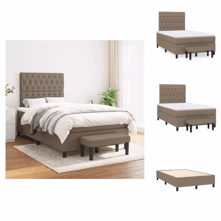 vidaXL Letto a molle con materasso in tessuto taupe 120x200 cm - Letti & strutture letto