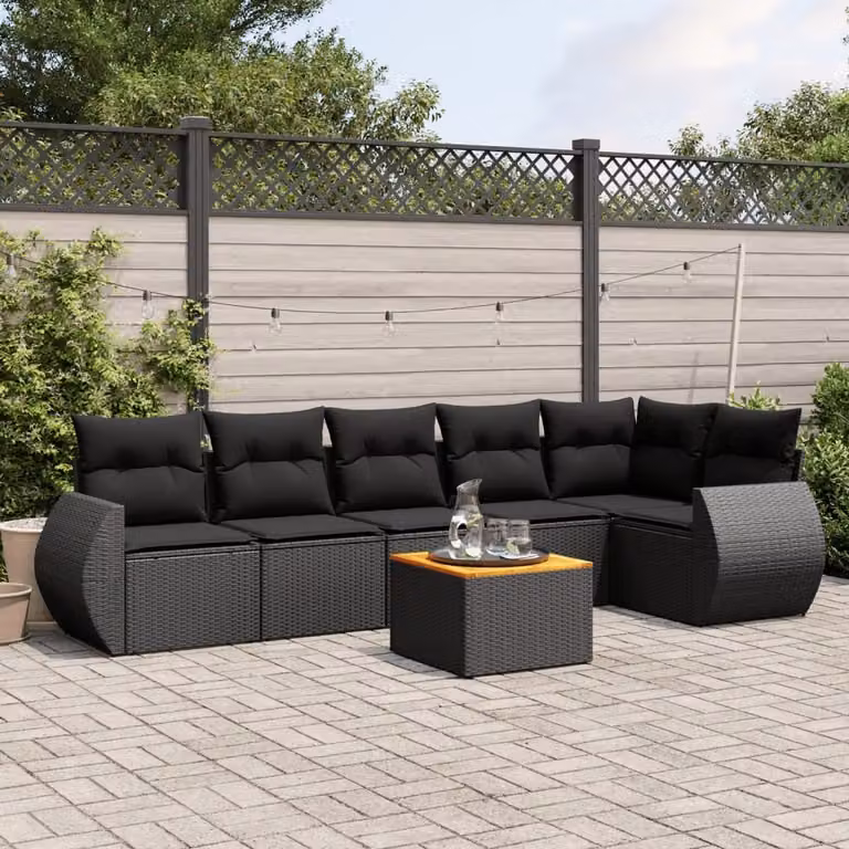 Maison Exclusive - Set da giardino 7 pezzi con cuscini in polyrattan nero