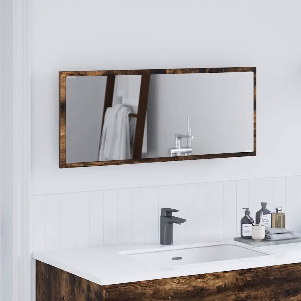 Specchio moderno vidaXL in legno ingegnerizzato rovere fumé, L 90 cm x H 37 cm x P 8,5 cm
