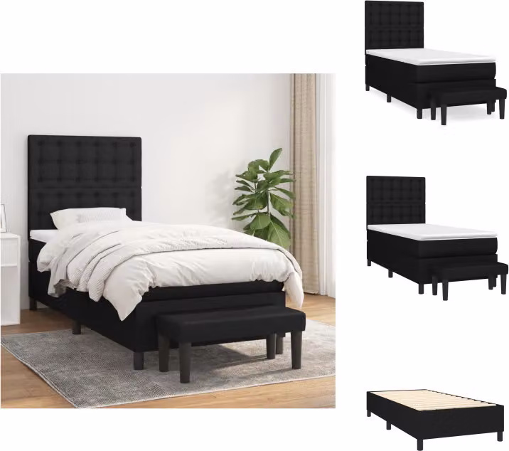 vidaXL Letto a molle con materasso nero 80x200 cm in tessuto - Letti e strutture letto
