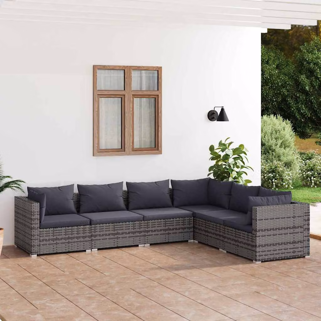 Set di divani da giardino vidaXL a forma di L composto da 6 pezzi con cuscini in antracite e struttura in metallo e rattan