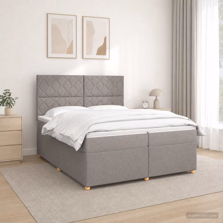 Letto box spring con materasso ibrido vidaXL in tessuto beige e grigio L/P: 200 x 200 cm