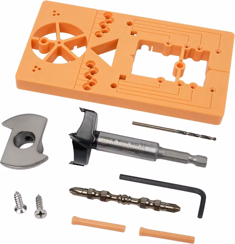 Set di punte da trapano Forstner con guida a cerniera, 35 mm, per lavori sul legno