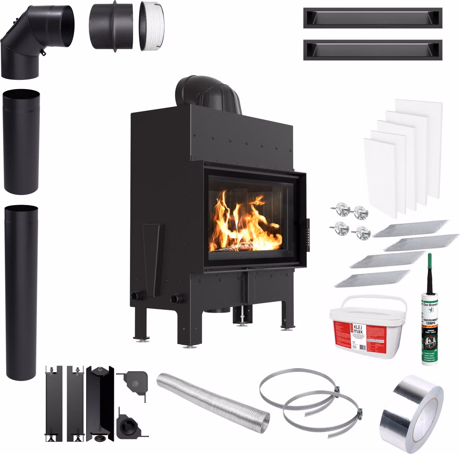 KRATKI FLOKI S 8kW ECO Ø160 inserto camino nero con kit di installazione