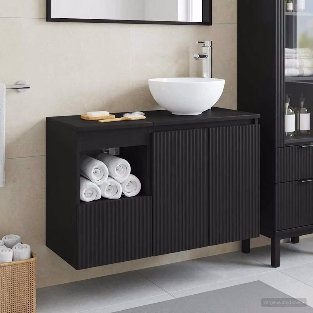 Set di mobili da bagno moderni vidaXL composto da mobile sottolavabo e pensile a parete in MDF nero opaco