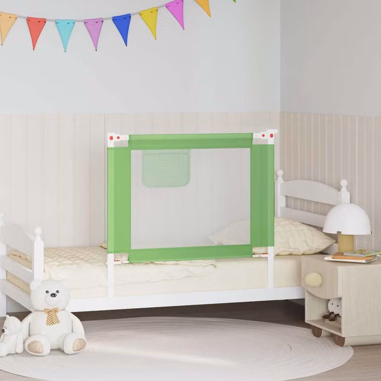 Sponda Letto di Sicurezza per Bambini vidaXL Verde in Tessuto e Metallo L: 90 cm, H: 25 cm