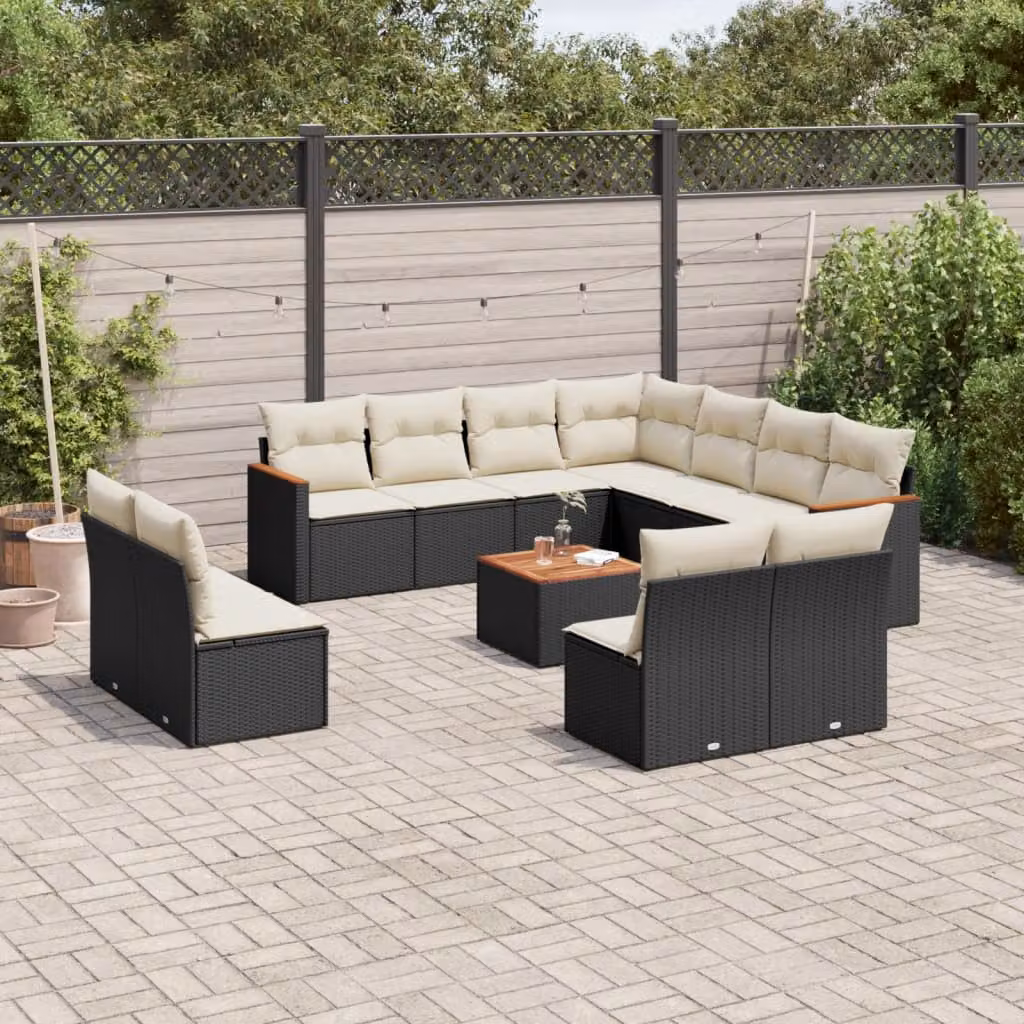 Set di Divani da Giardino vidaXL a Forma di U con Cuscini, Polyrattan e Acciaio Nero per Terrazza e Giardino – 1