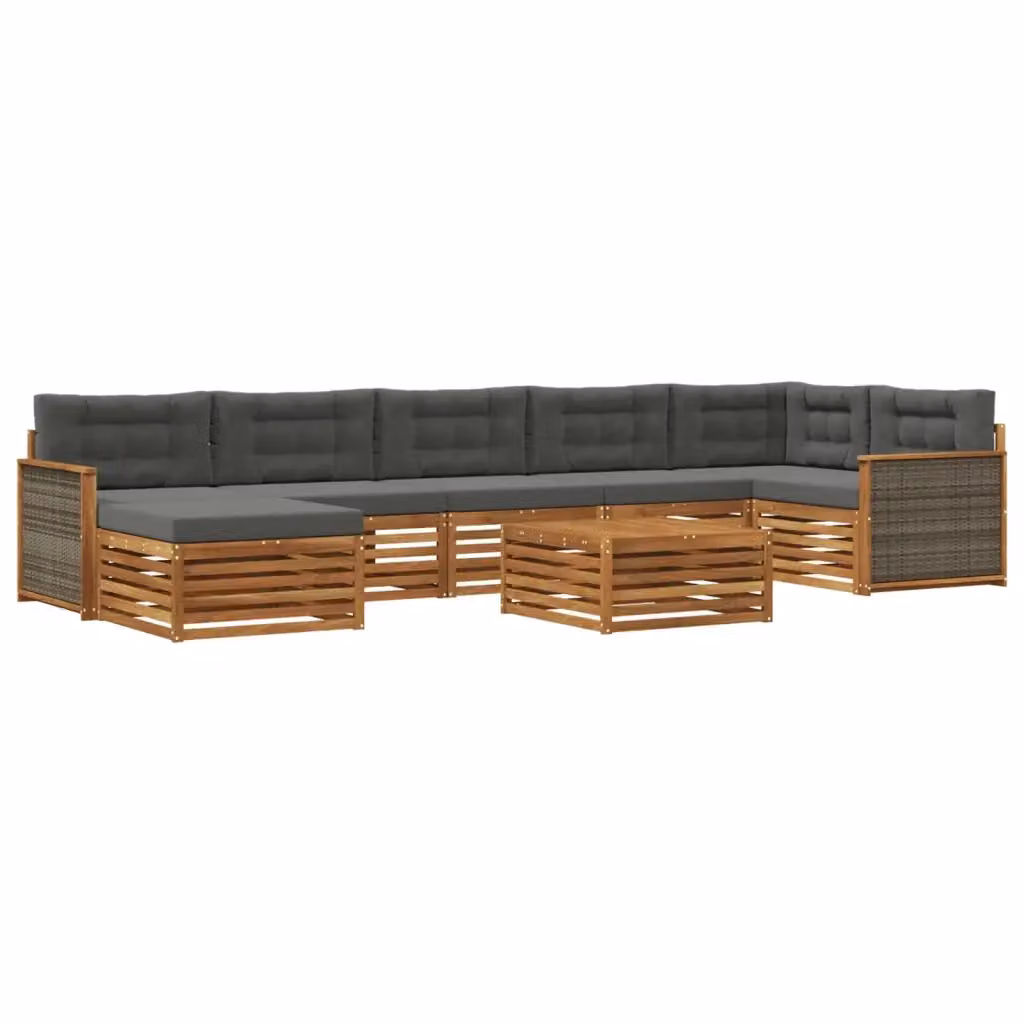 Set di divani da esterno vidaXL a forma di L in legno di acacia, 8 pezzi, colore marrone e antracite con cuscini inclusi – 2