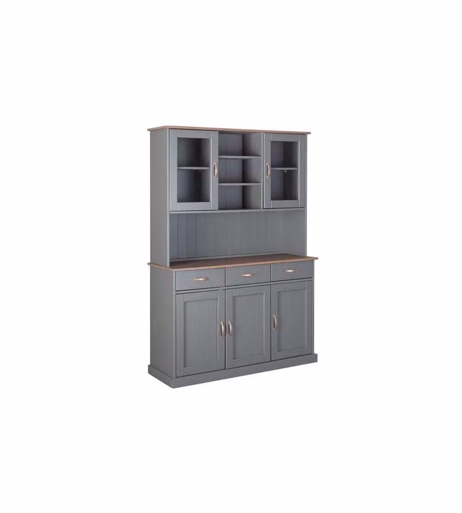 Credenza Legno Massiccio Grigio e Marrone - 5 Ante 3 Cassetti - h181cm