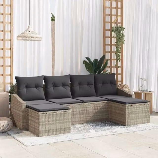 Set di divani 6 pz Grigio chiaro polyrattan 3346832